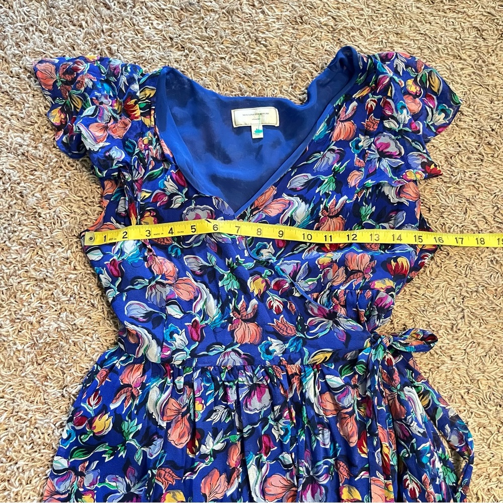 MOULINETTE SOEURS 100% Silk Wrap Dress in Blooming Sapphire Blue Sz 8 NWOT - Picture 9 of 11